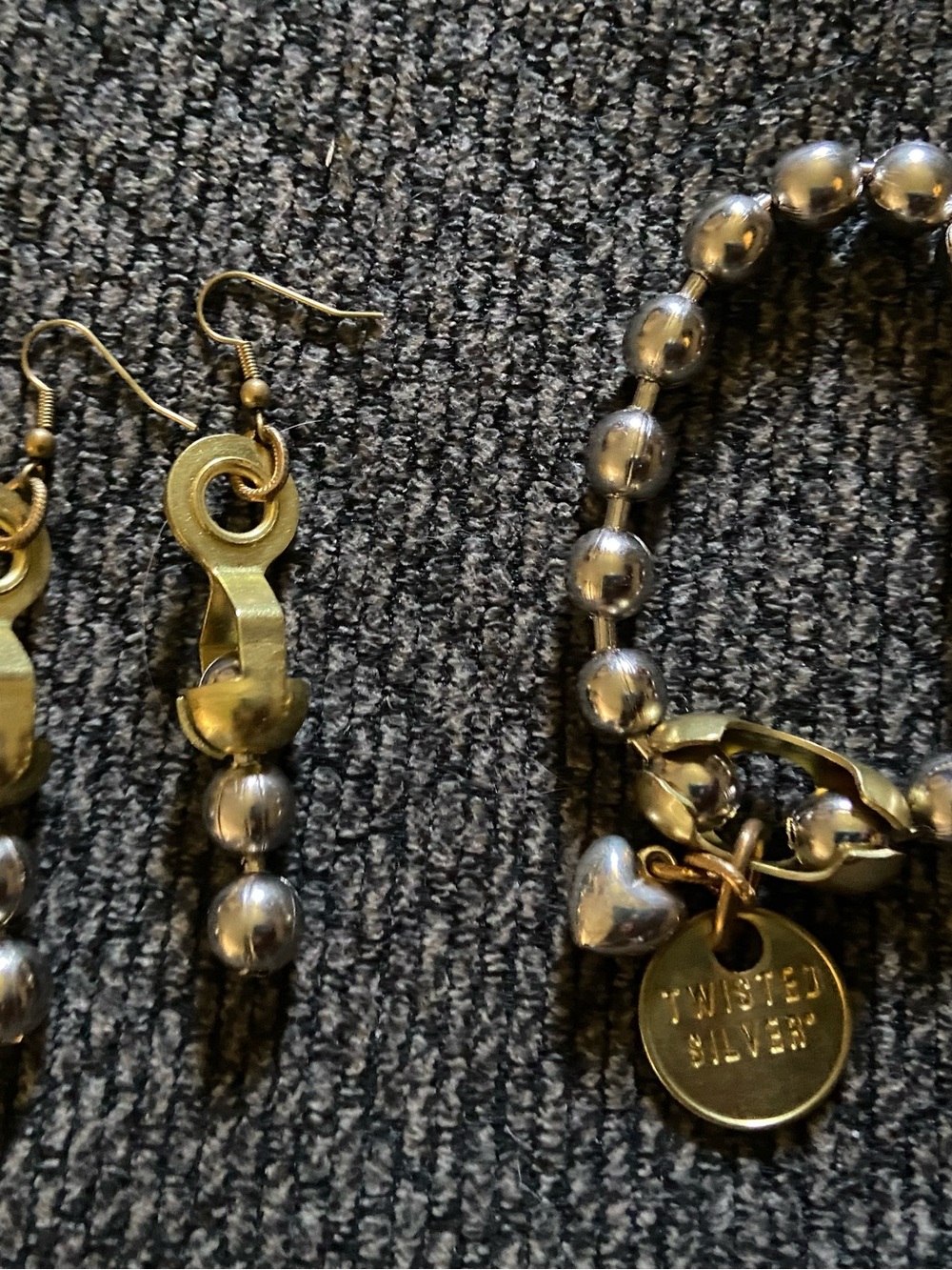 Twisted silver Bead Bracelet and Earrings Set